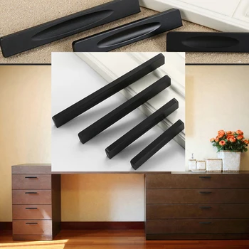 

Aluminum Alloy Door Handles For Wardrobe Cabinet Cupboard Kitchen Bedroom 4Sizes Furniture Hardware Black Simple Pulls Knobs