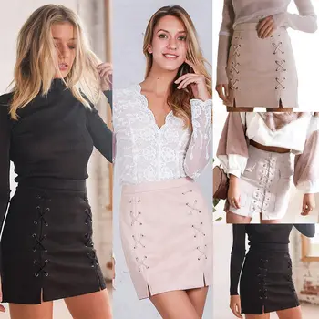 

Hot Sale Women Ladies Fashion Casual Chic Skirt High Waisted Pencil Solid Bodycon Faux Leather Mini Skirts Clubwear