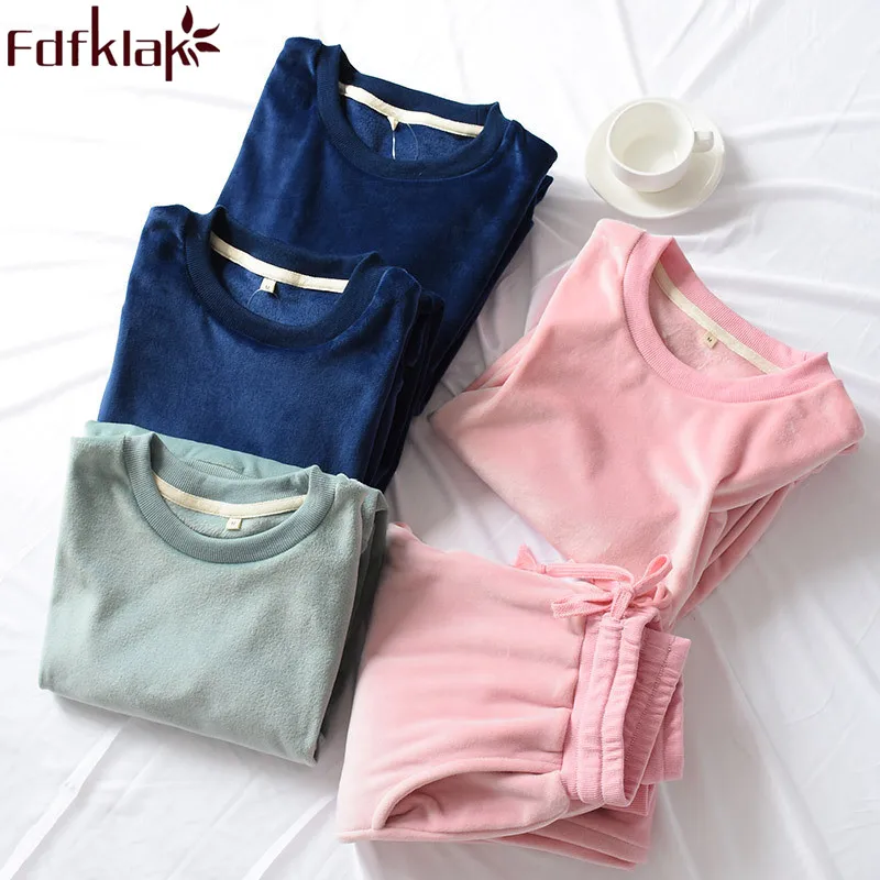 

2 Piece Sleepwear Winter Pyjama Sets Flannel Couple Long Sleeve Pajamas Home Suit Female Winter Pijamas Home Clothes Fdfklak