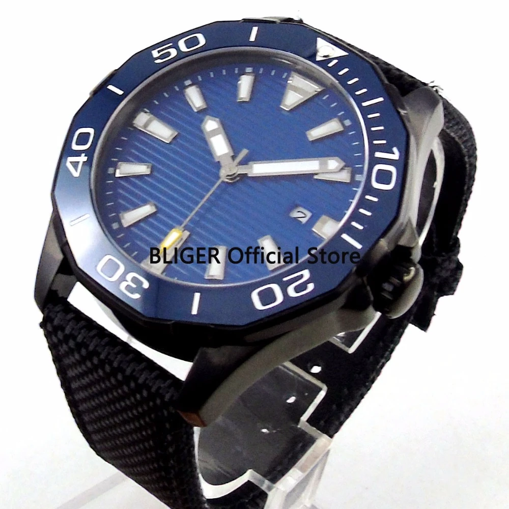 

Casual 45mm Blue Sterile Dial Ceramic Bezel Luminous Marks PVD Coated Case Luminous Marks Automatic Movement Men's Watch P48A