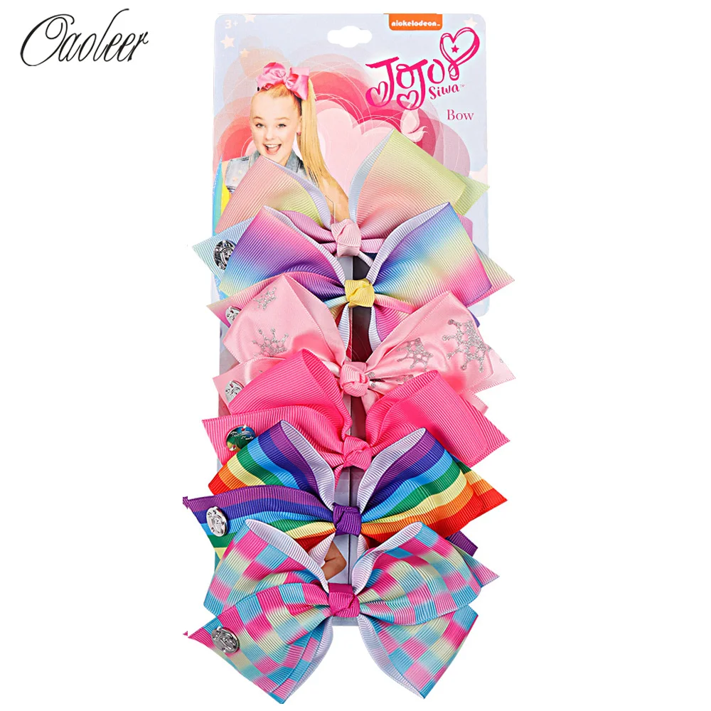 

6 Pieces/Set 5.5'' Hair Bows With Hair Clips For Girls Kids Handmade Cartoon Rainbow Printed Knot Ribbon Bow Hair Accessories