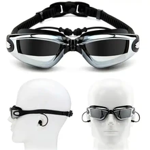 Óculos de natação para miopia, plugue de ouvido profissional adulto de silicone para piscina, óculos antiembaçante para homens e mulheres, óculos à prova d'água