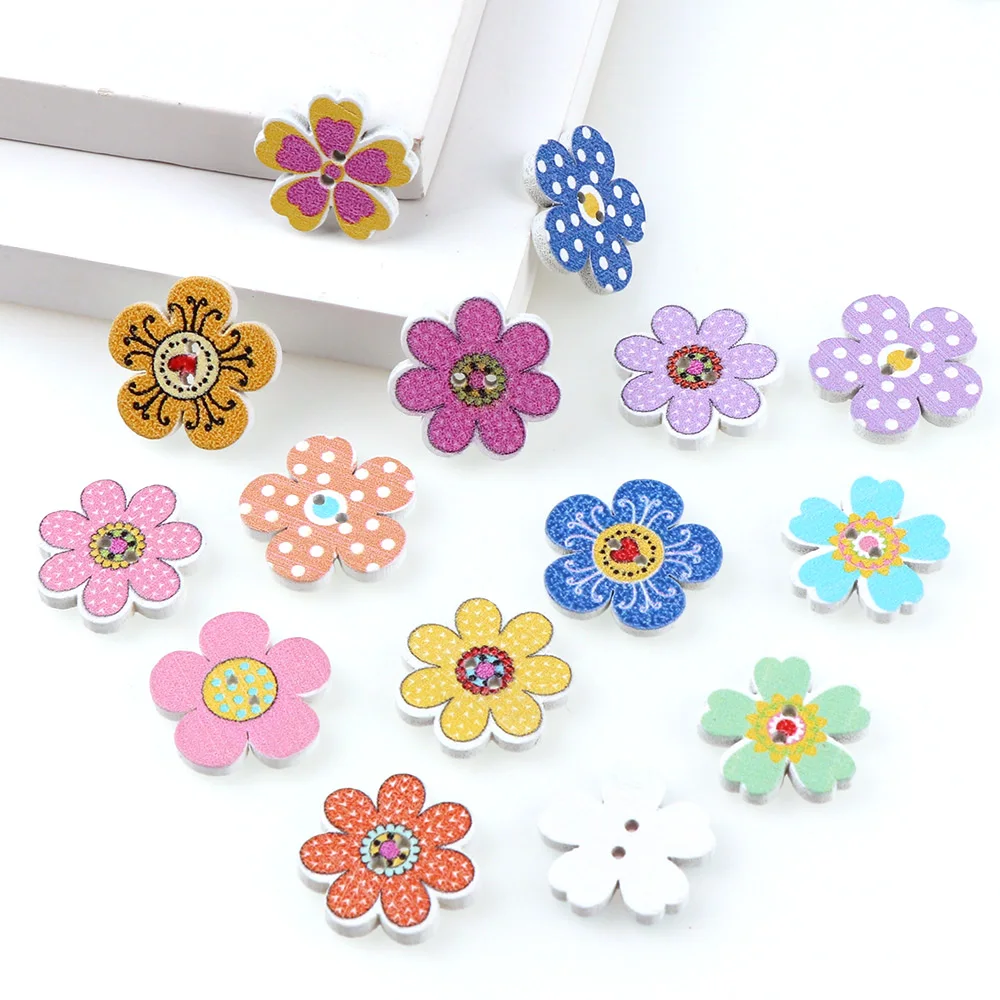 

Cheaper 8 Style Natural Wooden Buttons Colorful Mixed Flowers Wave Edge Scrapbook Sewing Accessories DIY Craft 2 Holes 50pc