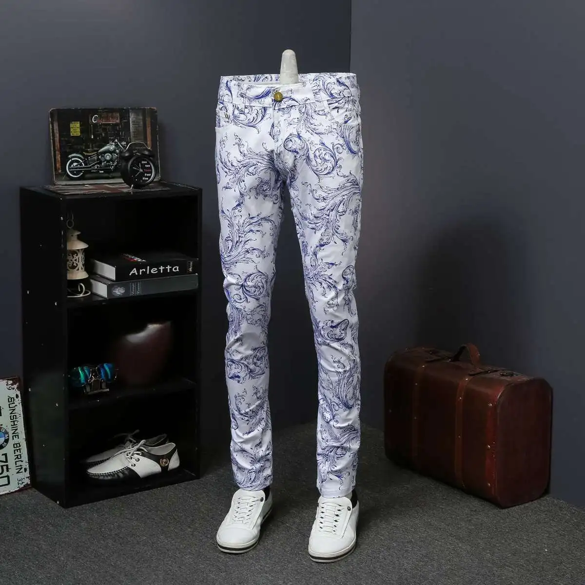 Koop Bloemenprint Jeans Denim Heren Skinny Jeans Casual Vaqueros Hombre Skinny Erkek Jean Pantolon Calca Jeans Masculina
