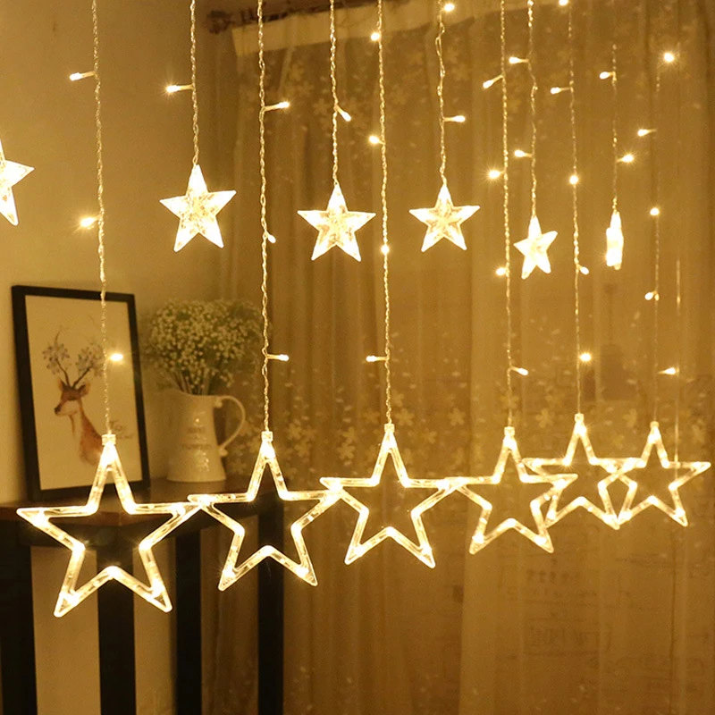 2.5M Christmas Light Star LED Curtain String Light 220V Romantic Fairy Light Holiday Wedding Garland Party Decoration Lighting