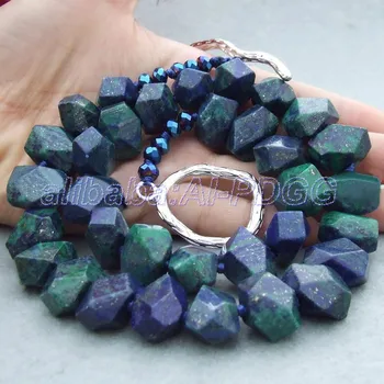 

22" 15mm Azurite Malachite Faceted Nugget Necklace