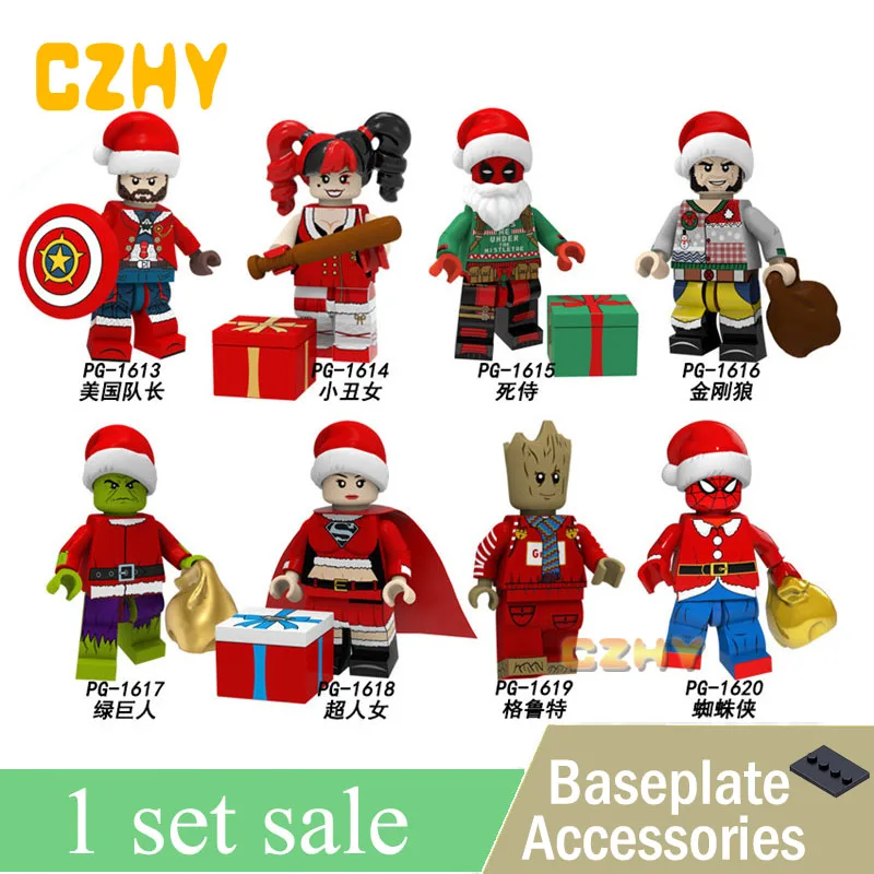 

Building Blocks Merry Christmas Harley Quinn Wolverine Deadpool Superma Tree Man Spider-man Spiderman Captain American PG8185