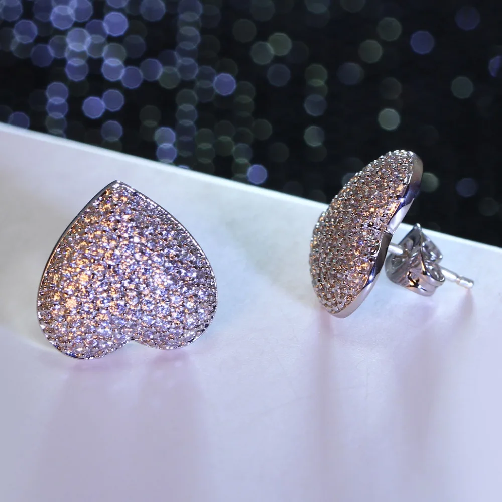 New Look Luxury Heart Stud Earrings AAA Cubic Zirconia Small Earring Free Allergy Lead vintage jewelry | Украшения и аксессуары
