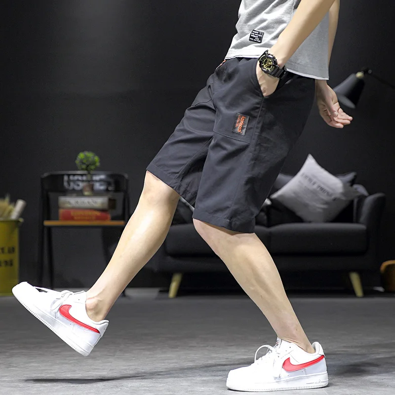 

Large Sizes Men's Shorts Patch Designs Solid Color Men's Shorts Elastic Waist Breathable Casual