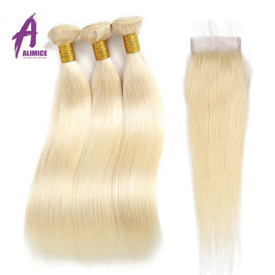 613 Blonde Bundles With Closure Brazilian Straight Hair Bundles With Closure Remy Human Hair Weave Extenstions 10-26 Inch Bundle (6)