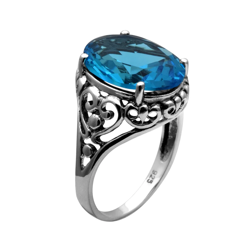 Szjinao Fashion 925 Sterling Silver Ring Blue Topaz Stone Rings for Women Wedding Rings for Men and Women