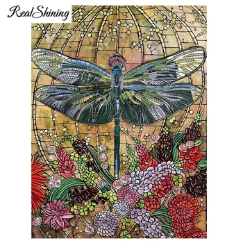 

REALSHINING Full,Diamond Embroidery,5D,diy,Diamond Painting Dragonfly Flowers Stitch Cross,3D,Diamond Mosaic,Needleworks FS1878
