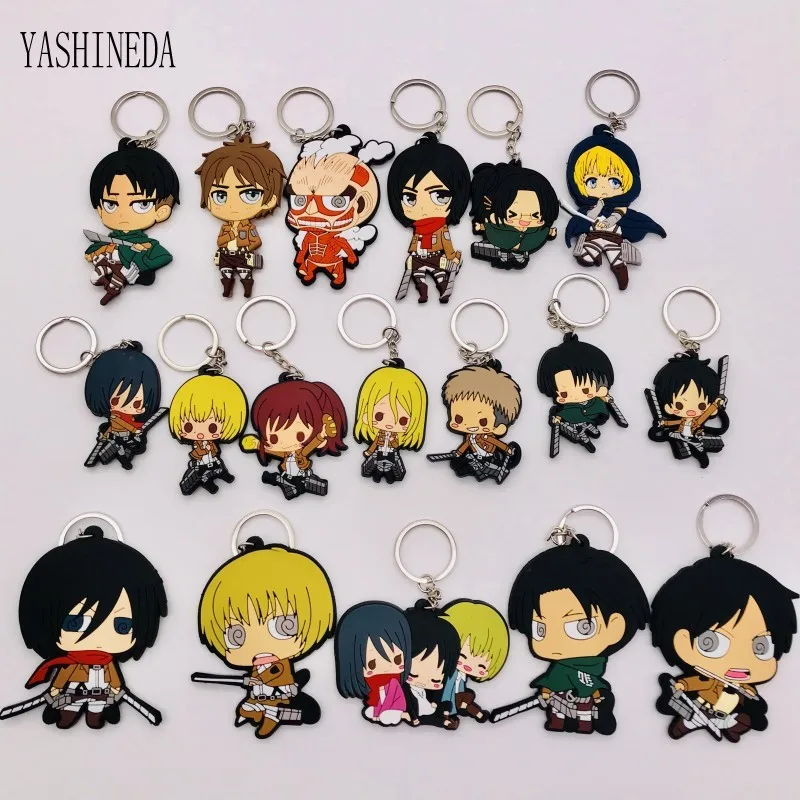 

10PCS Anime Figure Attack On Titan Keychain Soft PVC 3D Double Side Cartoon Key Ring Key Chain Kids Toy Key Holder Trinket Gift