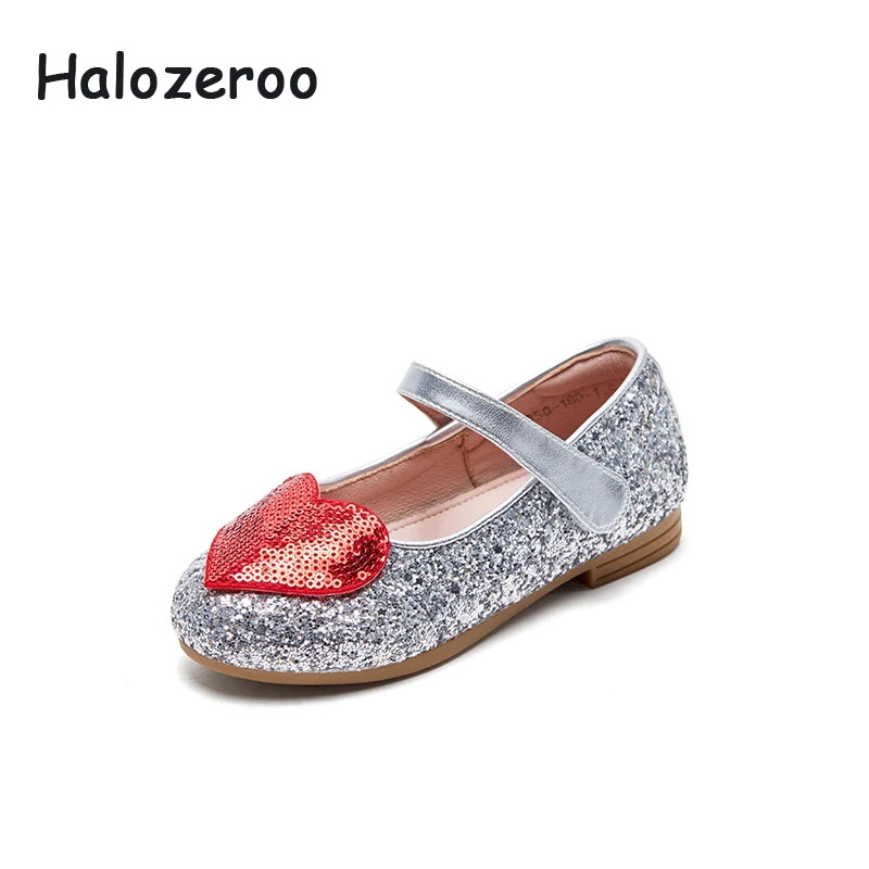 

Spring New Baby Girls Heart Shoes Children Sequin Flats Kids Glitter Brand Shoes Pu Leather Black Shoes Fashion Mary Jane 2019