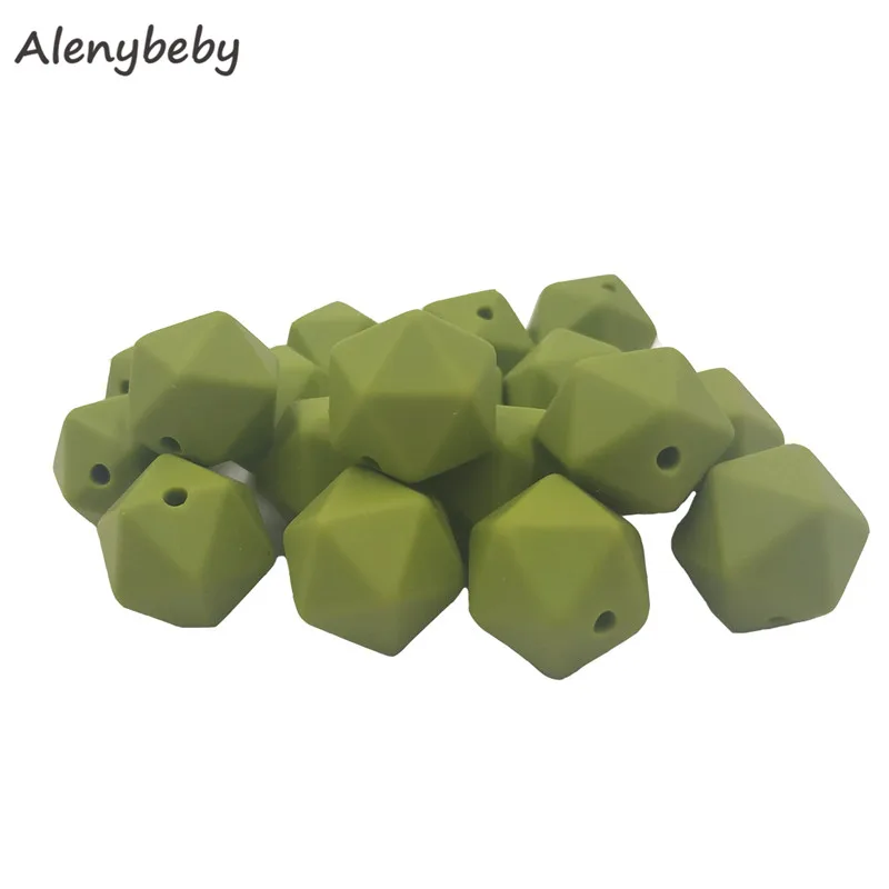 50pc 17mm Silicone Teether Beads Safe Icosahedron Shaped Candy Mix Color Teething Silicone Bead Toy BPA Free DIY Necklace Making - Цвет: Green bean