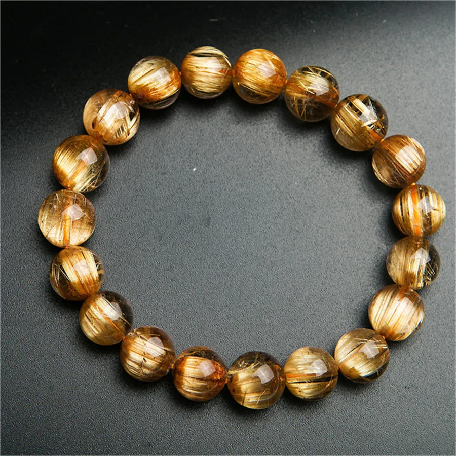 10mm Just One Strand Genuine Natural Titanium Rutilated Quartz Crystal Women Men Stretch Round Beads Jewelry Bracelet AAAAA (1)