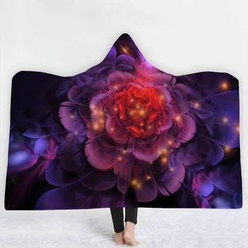 

3D Printed Colorful Floral Thicking Hooded Blanket for Adult Gothic Sherpa Fleece Wearable Throw Blanket Microfiber Bedding