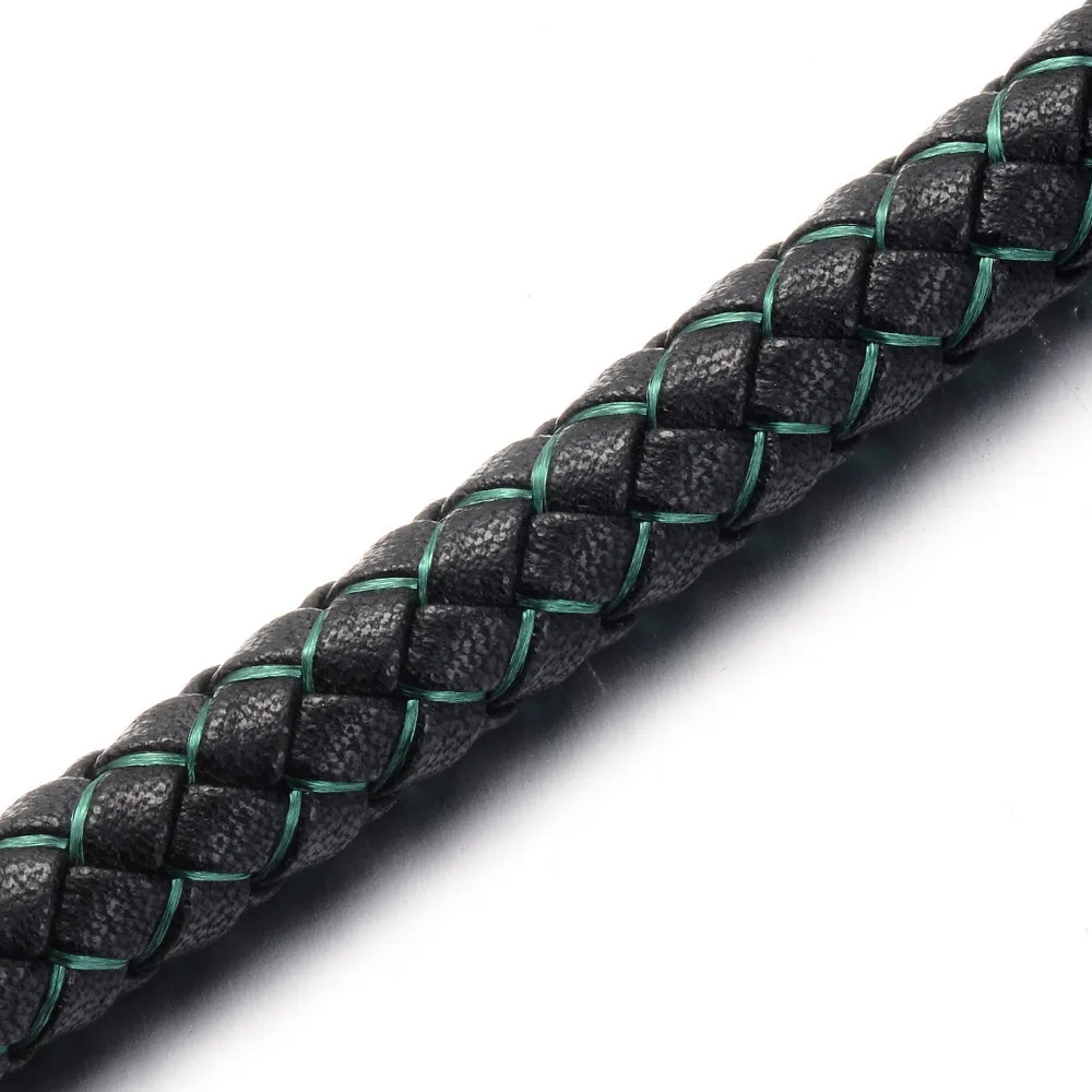 RUIMO 8 мм Простой Натуральная кожа Шелковый плетеный браслеты мужские браслеты на запястье 316l из нержавеющей стали в виде лобстера застежка браслеты, ювелирное изделие, подарок - Окраска металла: Green