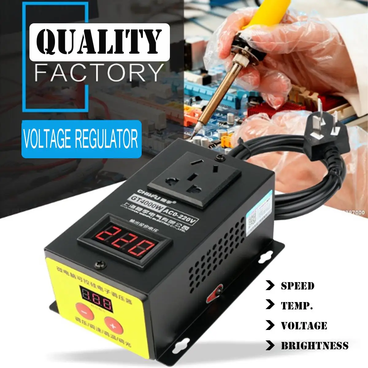 

AC 220V 4000W SCR Electronic Voltage Regulator Temperature Speed Adjust Controller Dimming Dimmer Thermostat