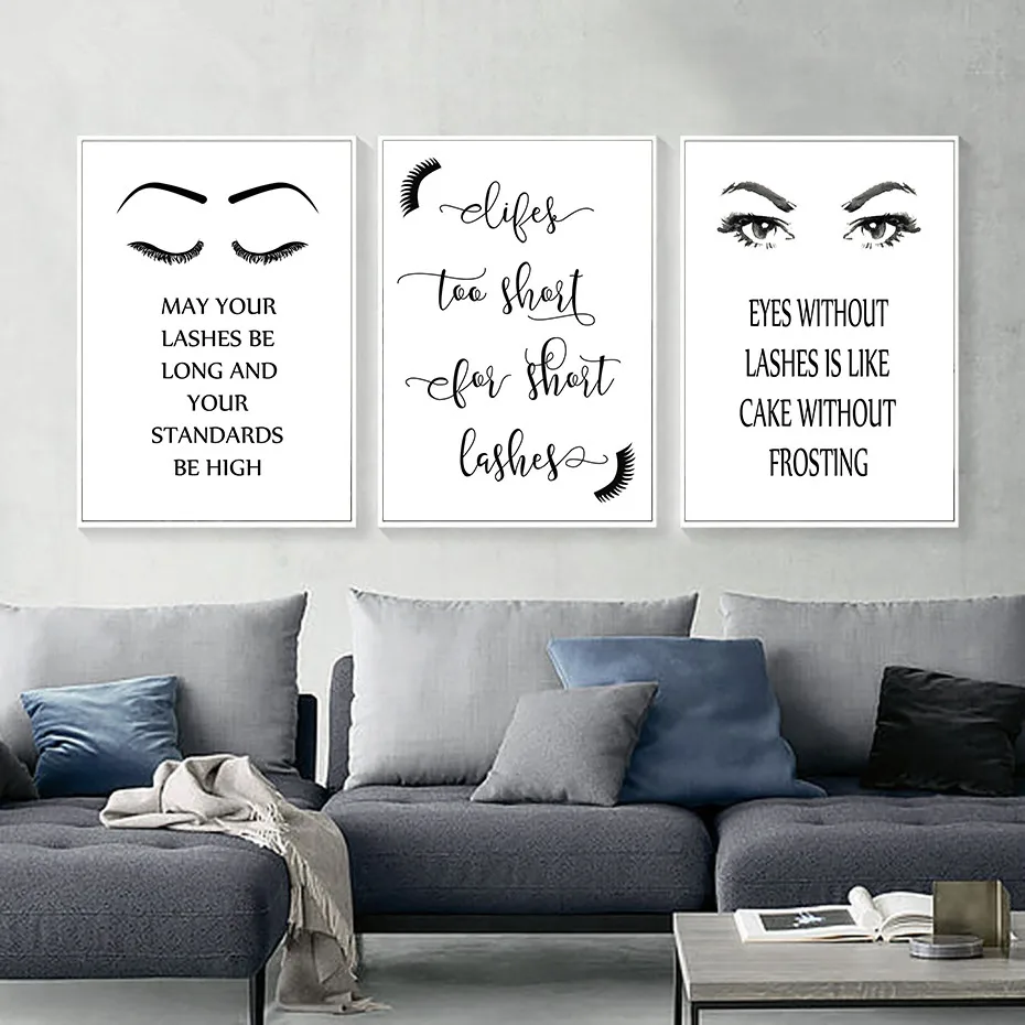 

Modern Black White Fashion Girl Sexy Wall Art Poster Print Eyes Eyelash Lashes Canvas Painting Wall Picture Living Room Decor