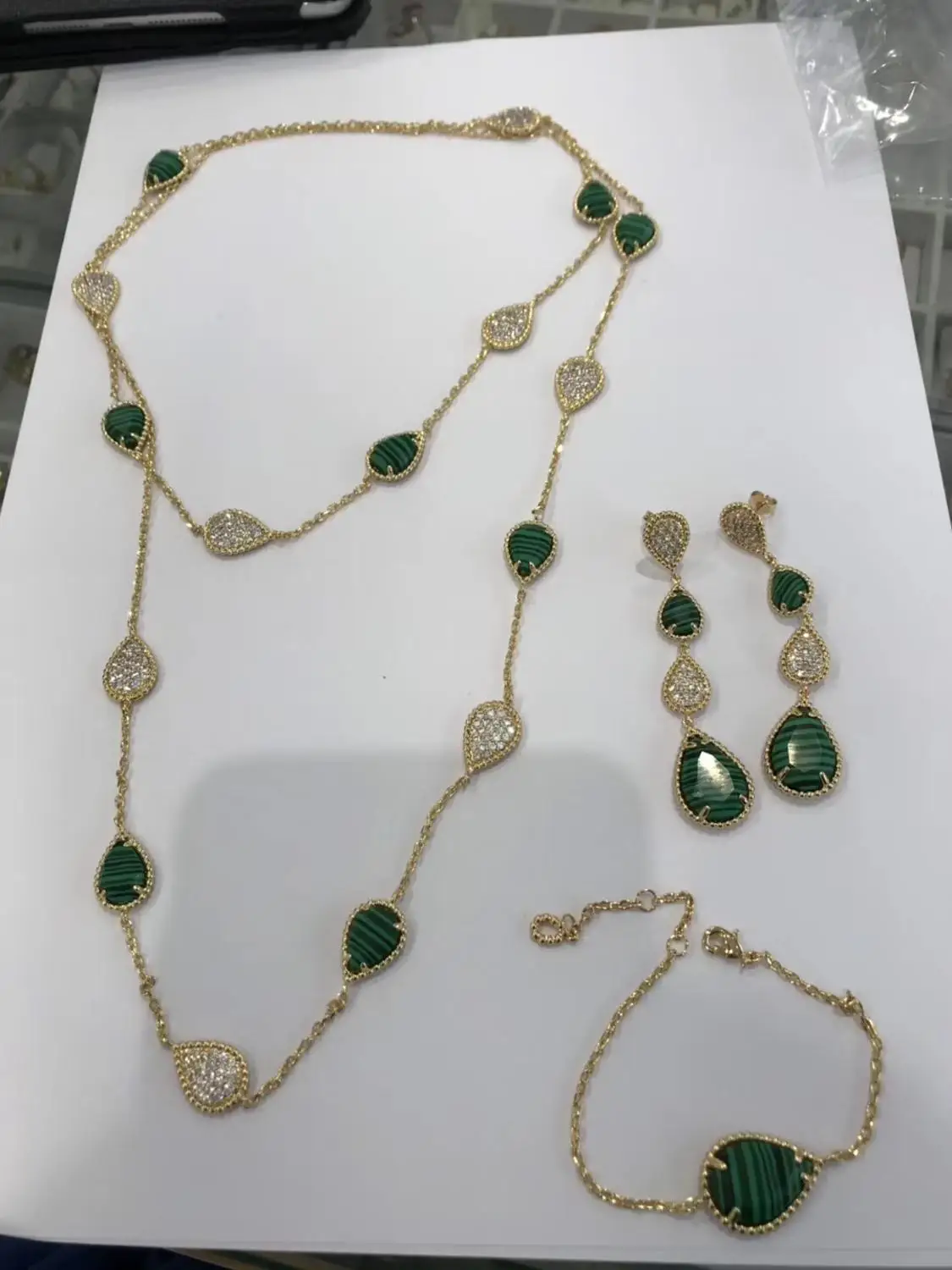 

NEW waterdrop CUBIC Zircon long Earrings and necklaces BRACELETS gold-color jewelry sets for women WEDDING party
