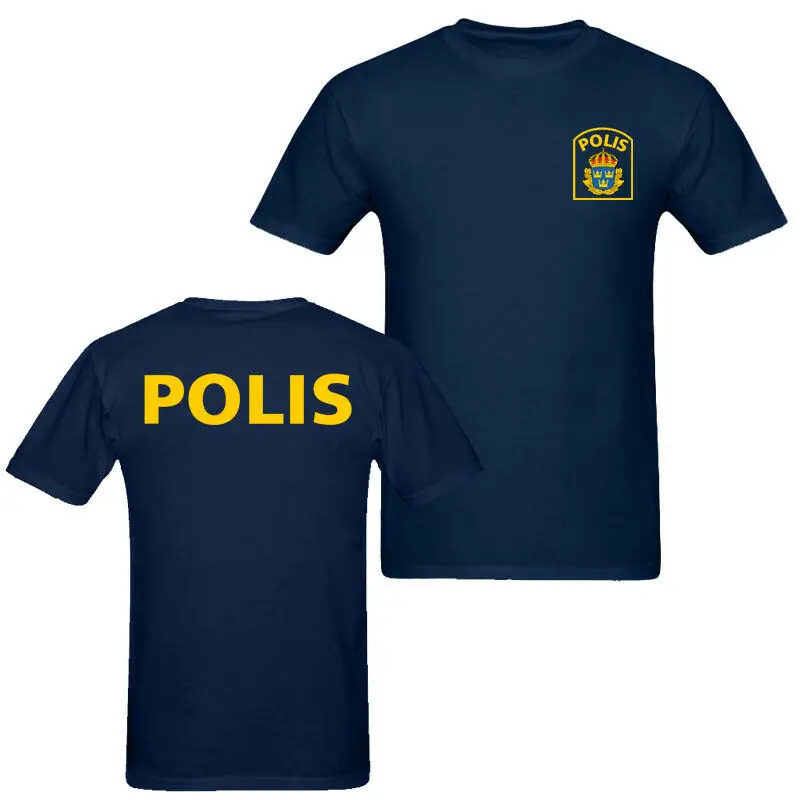 

2019 Fashion Double Side Sweden Polis Police Men'S T Shirt Navy Blue Unisex Unisex Tee