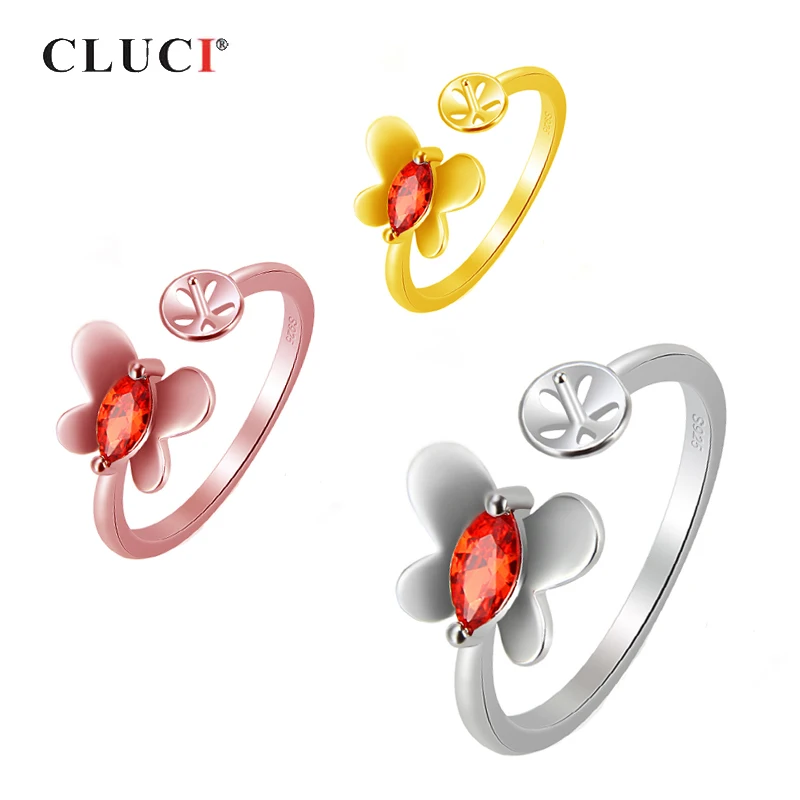 

CLUCI кольцо-бабочка из стерлингового серебра 925 пробы с одним красным цирконием для женщин, кольцо для свадьбы, помолвки, вечерние ювелирные изделия, подарок SR2106SB