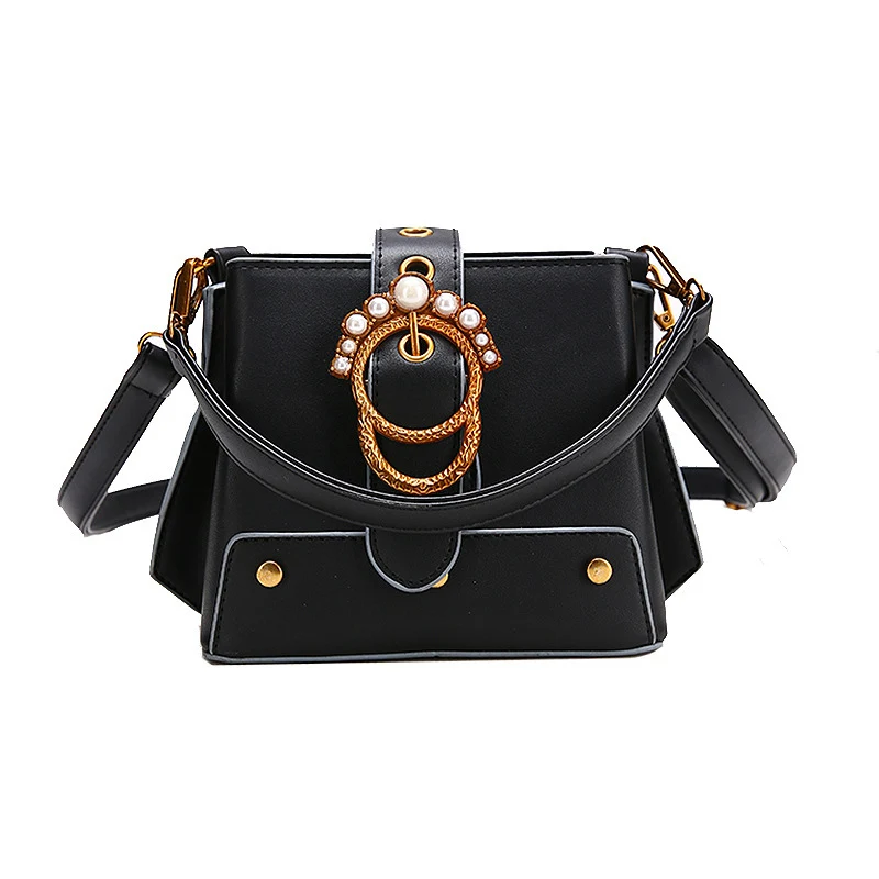

2018 New Lock Bucket Bag Hit Color Shoulder Messenger Bag Korean Fashion Female Bag