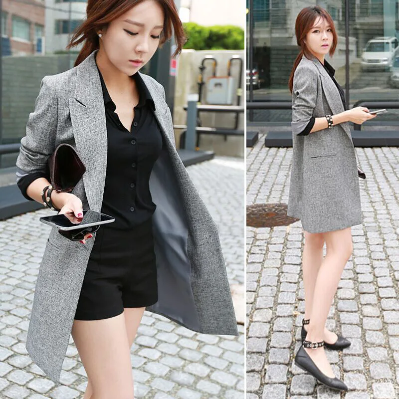 

Women Clothes Autumn New Korean Version of Linen Small Suit Female Long Section Slim Cotton Linen Slim Fashion Wild Suit Jacket