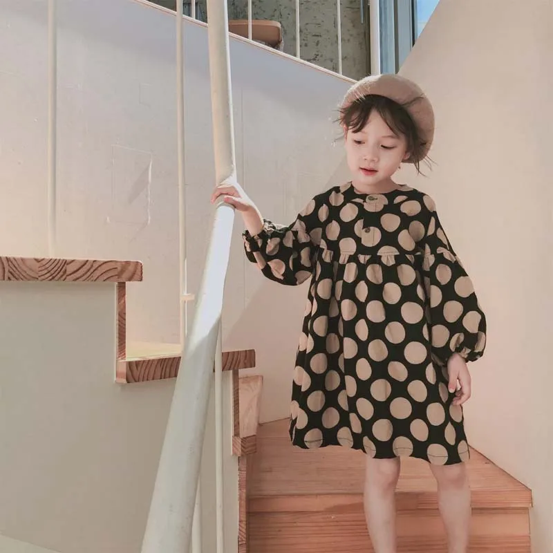 

2019 autumn new arrival girls fashion dot dress kids long sleeve dresses