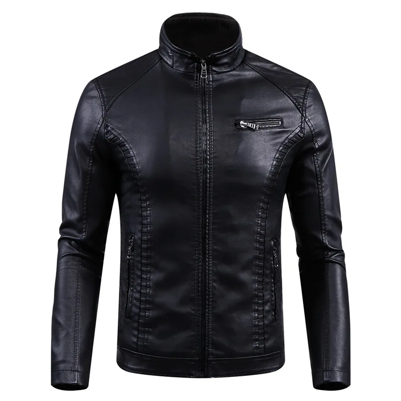 

Autumn and winter new men's leather jacket Slim warm windproof coat stand collar large size PU leather jacket 6XL
