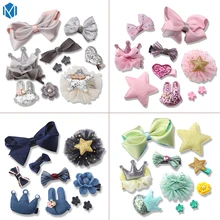 

M MISM 1Set=10PCS Girls Princess Bowknot Sequin Flower Hair Clips Ribbon Rabbit Star Crown Yarn Cute Headwear Hair Accessories