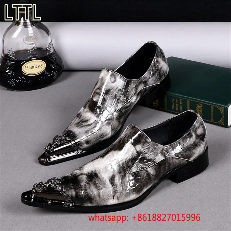 Brand Italian Fashion Mens Oxford Shoes Casual Metal Toe White Black Leather Shoes Men Wedding Party Men Flats Chaussure Homme