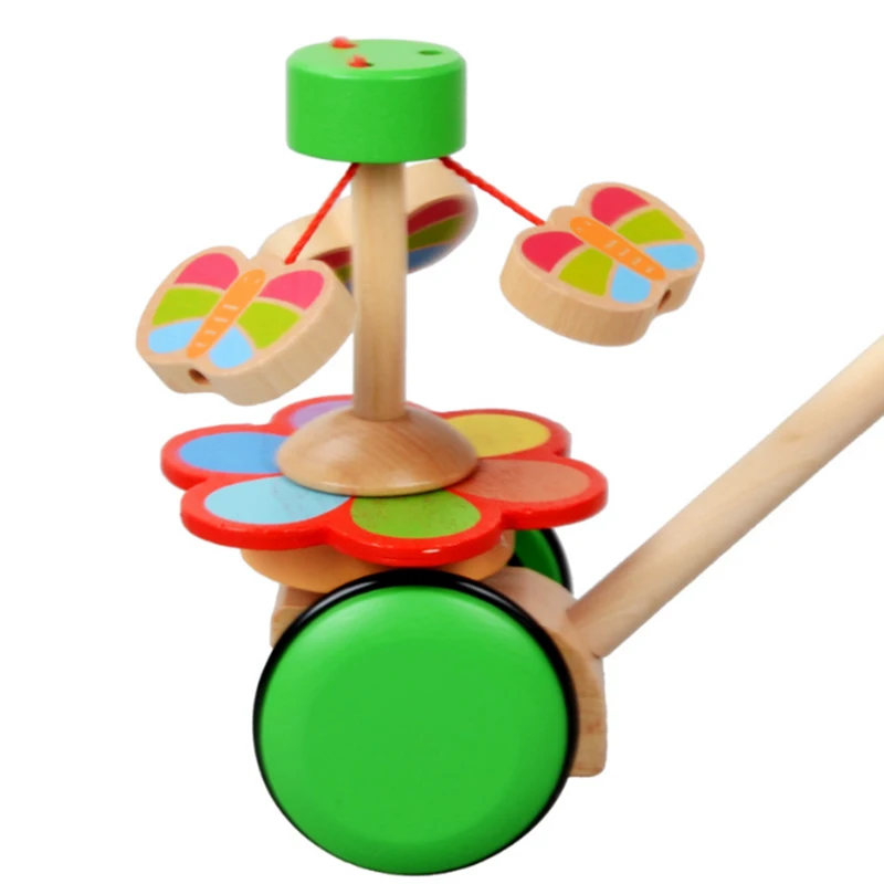 kids Wooden Toys Butterfly Cartoon Animals Funny Wooden Car Toys Baby Rotate Puzzle Trolley Cart Toys Wood Pushing Toy (4)