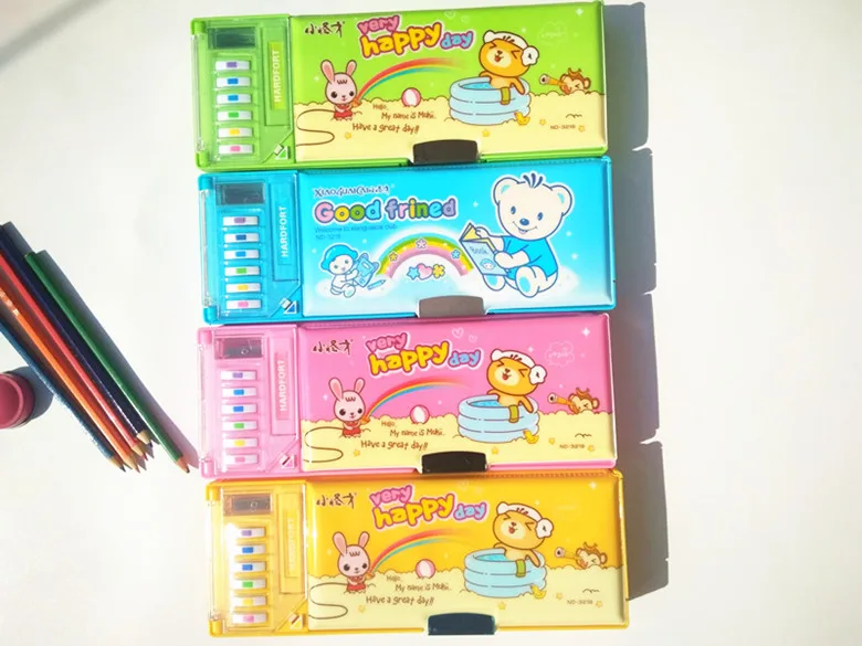 

school cute pencil case for students double-sided plastic automatic creative Stationery storage boxes gift 25*9*3.5cm 4colors