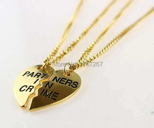 

Brand Fashion Jewelry Creative Half Heart Girl Love Necklace Best Friends Partners In Crime Necklaces(2 pcs 1 set)