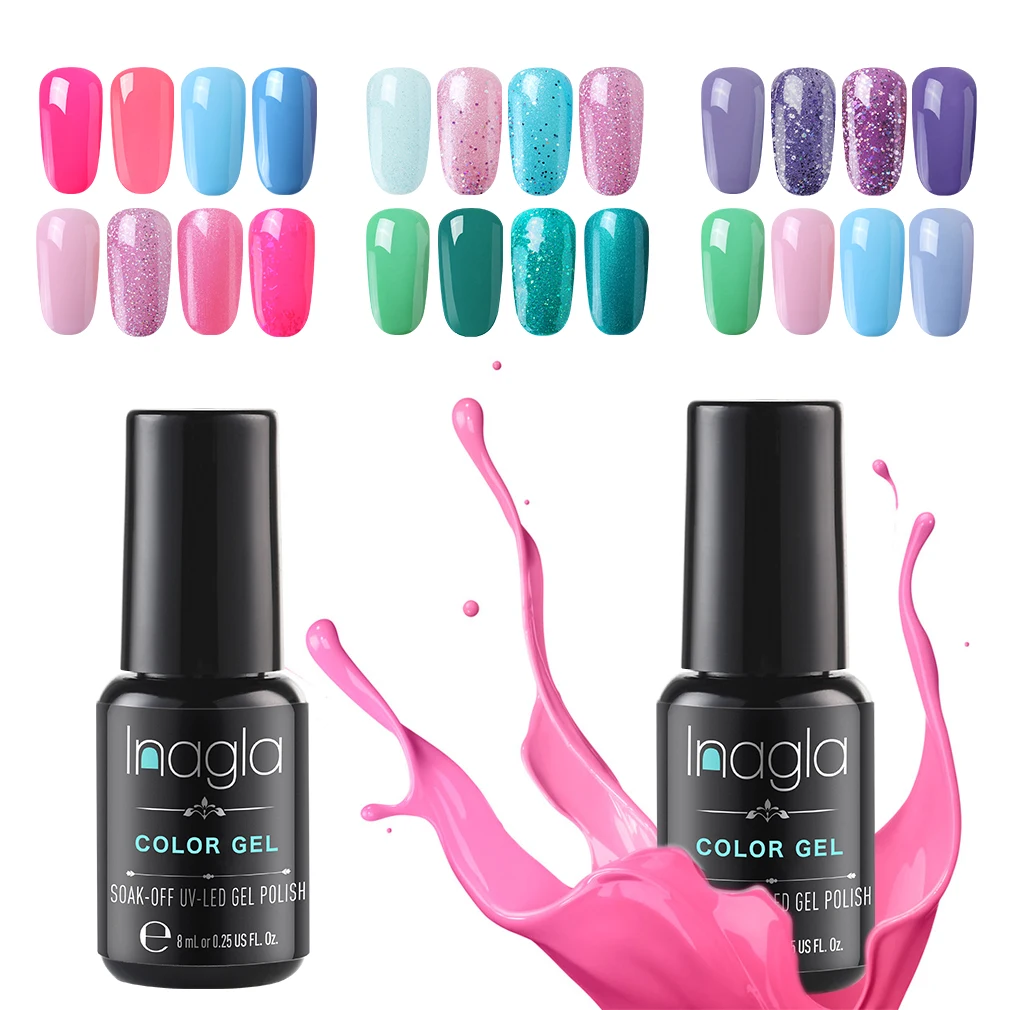 

Inagla 4PCS 8ML Classic Nail Gel Polish Soak Off UV LED Nail Polish Nail Art Lacquer Gel Varnish For Stamping Manicure Set