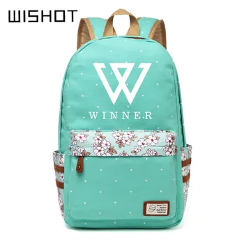 

WISHOT Kpop Backpack pencil case set canvas bag EXO Shinee VIXX Fan Support EXO1 Flowers wave travel Schoolbag