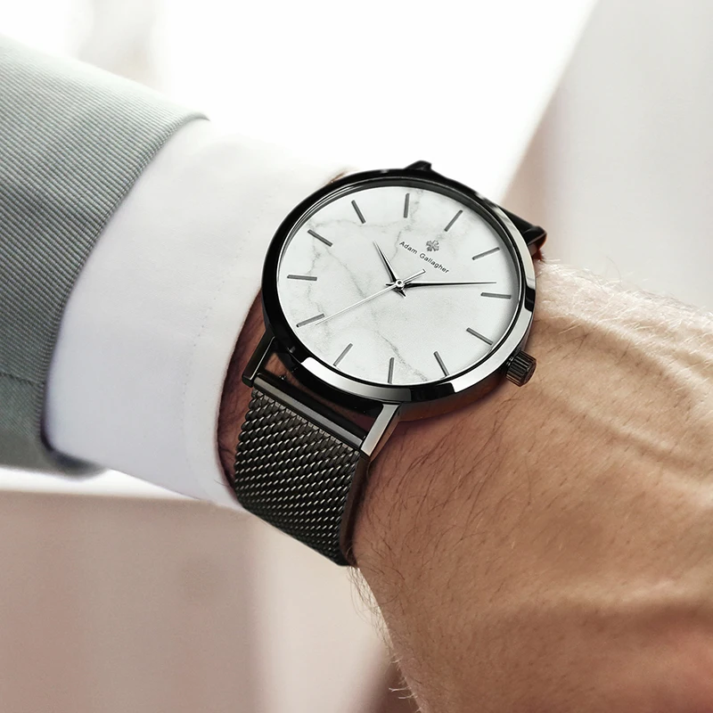 Adam Gallagher Watch men's marble leather steel belt watch three-pin simple waterproof watch Adam Gallagher Watch men's marble leather steel belt watch three-pin simple waterproof watch