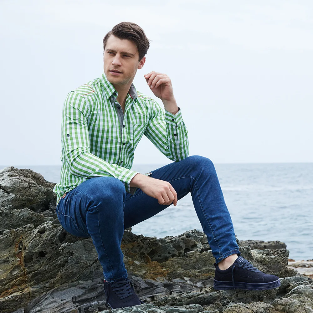 Fashion Top Brand Men's shirt Long Sleeve Plaid 100% Cotton Shirts Mens Dress Shirt Brand Casual Denim Style Checks Shirts  (4)