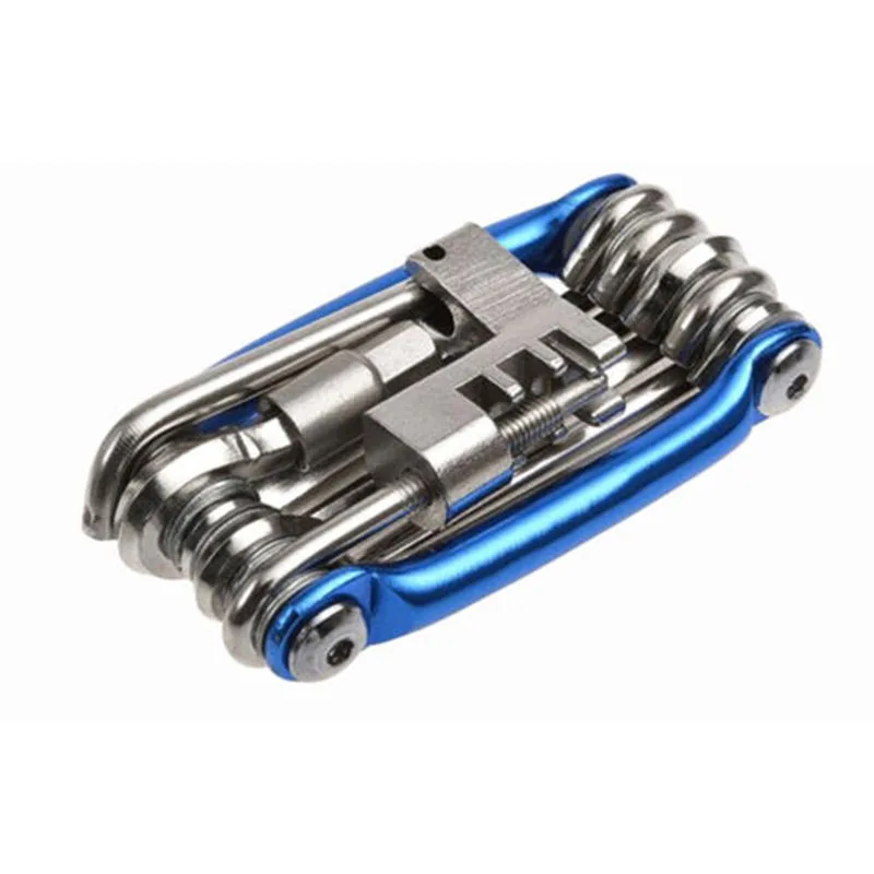 11 в 1 складные комплекты для ремонта велосипедных шин инструмент Мультитул велосипедный ключ цепь отвертки резак велосипедные инструменты набор аксессуаров - Цвет: Blue
