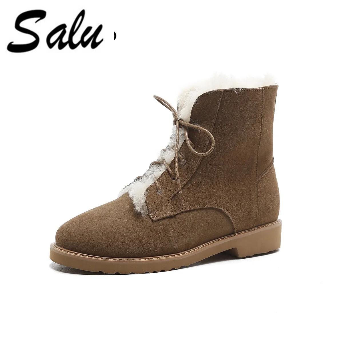

Salu Women Snow Ankle Boots square Heel Cow Suede Fashion All Match Keep Warm Winter Women Snow Boots Size 34-40