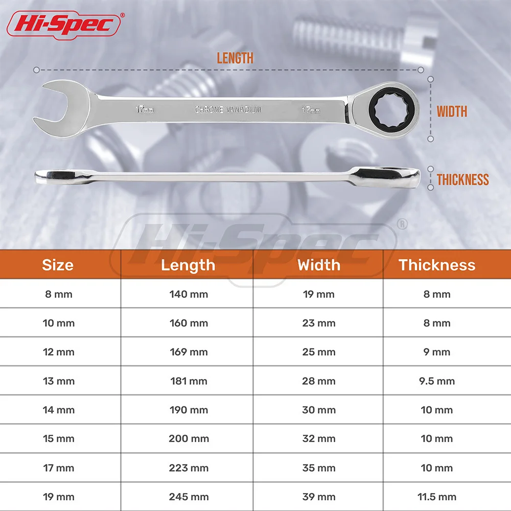 Hi-Spec 8 шт. Реверсивный комбинированный ключ трещотка 8 10 12 13 14 15 17 19 мм набор гаечный ключей набор ключей