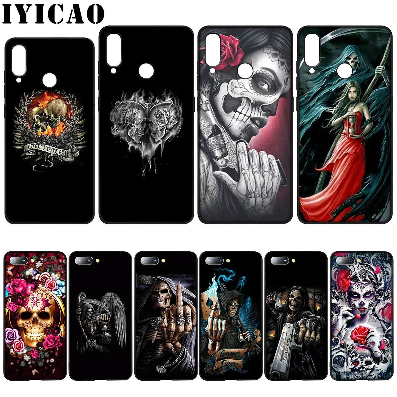 IYICAO Grim Reaper Skull Skeleton love Silicone Soft Case for Huawei Y7 Y6 Prime Y9 2018 Honor 8C 8X 8 9 10 Lite 6A 7C 7X 7A Pro |