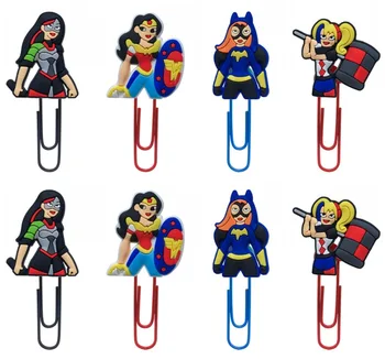 

8PCS Super Hero Girls PVC Paper Clips Cartoon Bookmarks Pen Holder Office School Supplies Magazine Label Reading Kids Favor