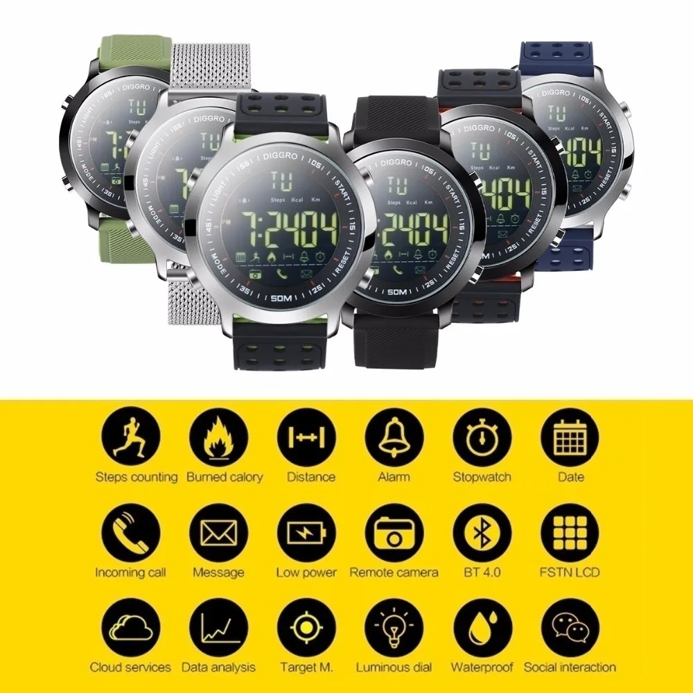 Smart Watch Waterproof 5ATM Pedometer Message Reminder Long Standby Time Backlight Fitness Tracker Wristwatch Bracelet