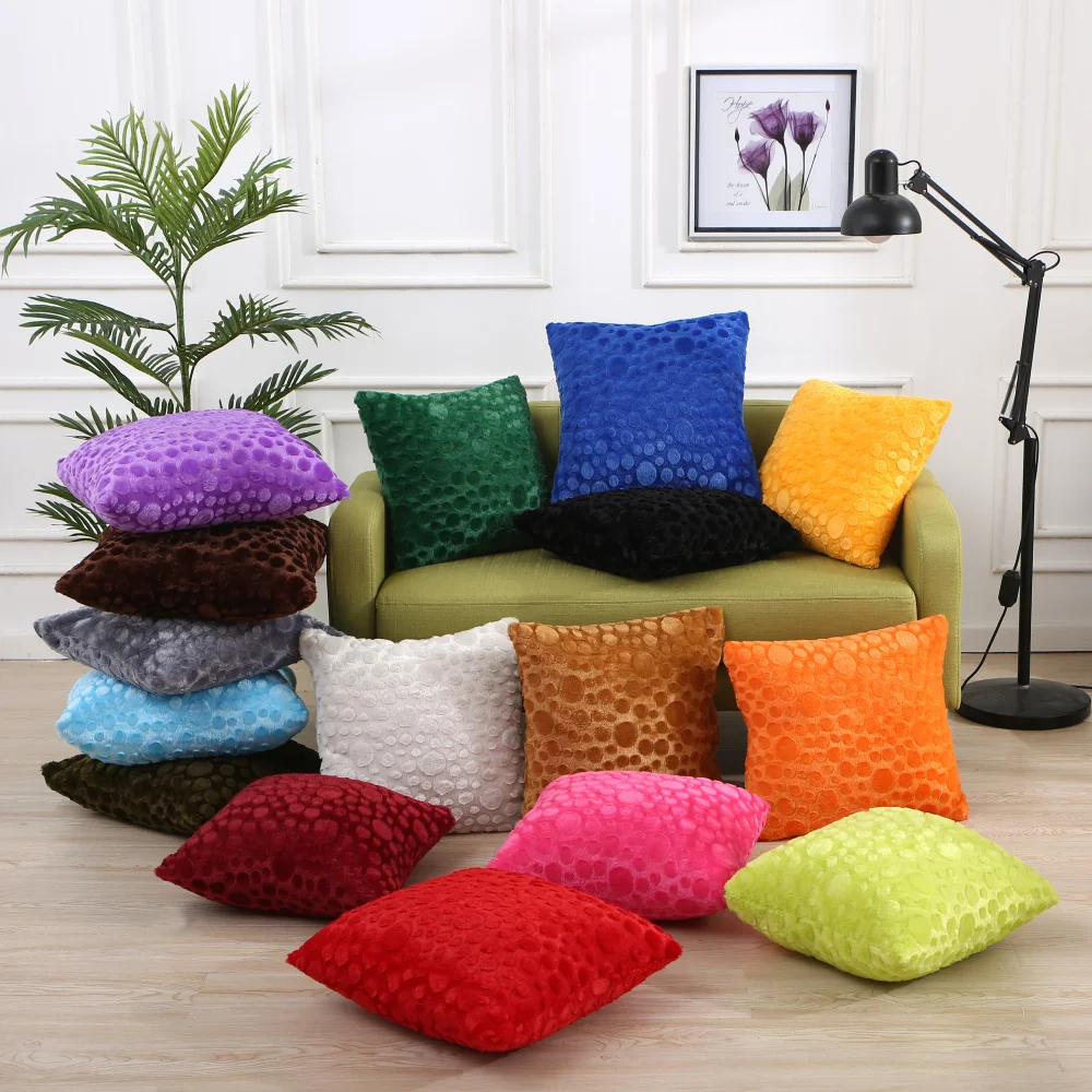 Luxury Faux Fur Shaggy Plush Cushion Cover Velvet Color Solid Green