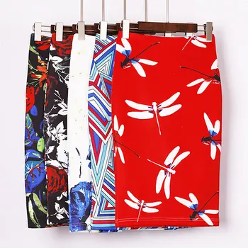 

KIGO Vintage Women Pencil Skirt High Waist Red Dragonfly Print Bodycon Ladies Midi Skirt Slim Pencil Skirt Jupe Femme KB2464H