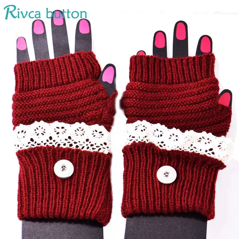 Rivca Snap Burtton Jewelry Fashion Winter Knitted Lace Fingerless 18mm