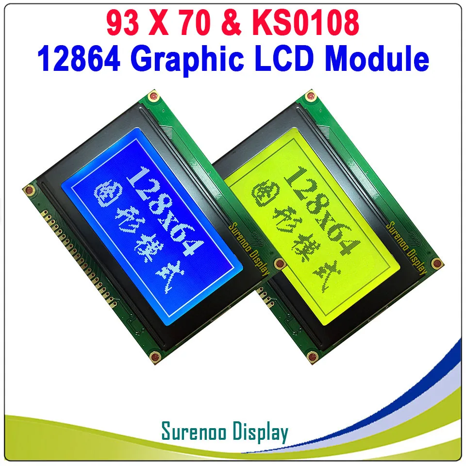 

3.0" 93X70MM Graphic Matrix LCD Module Display Screen 12864 build-in KS0108 Controller with LED Backlight Yellow Green Blue